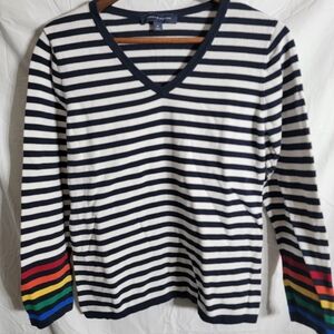 Tommy Hilfiger Black and White Striped Long Sleeve Tee